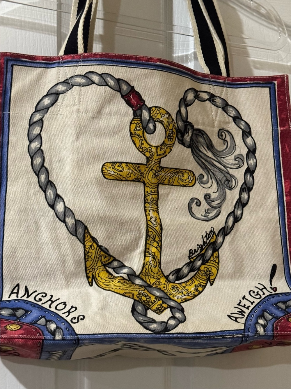 Brighton Seas The Day Canvas Tote - Blue, Red & Cream - Picture 5 of 7